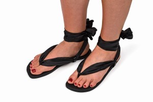 Women's Ahinsa Ribbon Ankle-tie Barefoot Sandals Black | NXN63100IL