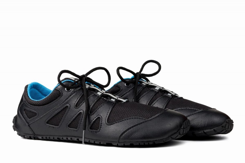 Men's Ahinsa Chitra Run Barefoot Running Shoes Black Blue | IQA1465VJ