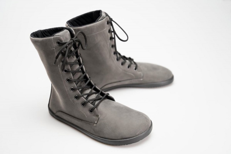 Men's Ahinsa Jaya Nubuck Barefoot Winter Boots Grey | PXM1273DS