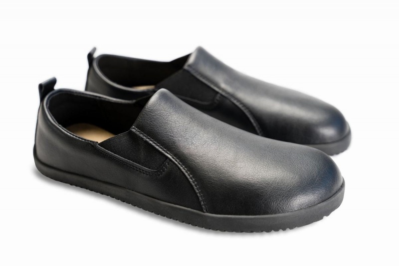 Men's Ahinsa Vegan Leather Barefoot Slip On Sneakers Black | PIJ3364SI