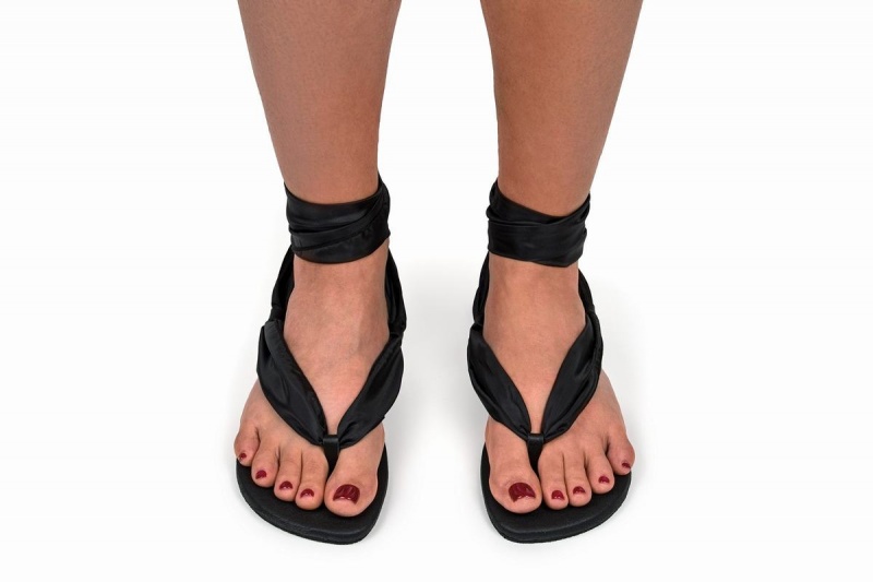 Women's Ahinsa Ribbon Ankle-tie Barefoot Sandals Black | NXN63100IL